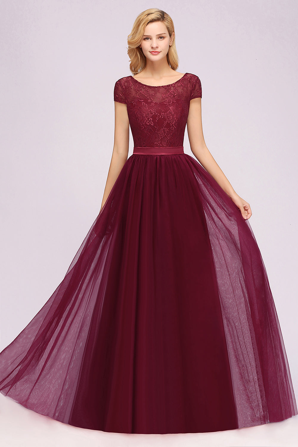 A-Line Chiffon Jewel Sleeveless Floor Length Bridesmaid Dresses with Ruffles