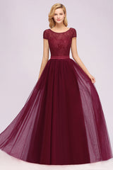 A-Line Chiffon Jewel Sleeveless Floor Length Bridesmaid Dresses with Ruffles