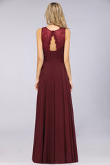 A-Line Chiffon Lace Jewel Sleeveless Hollowout Floor Length Bridesmaid Dress