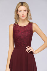 A-Line Chiffon Lace Jewel Sleeveless Hollowout Floor Length Bridesmaid Dress