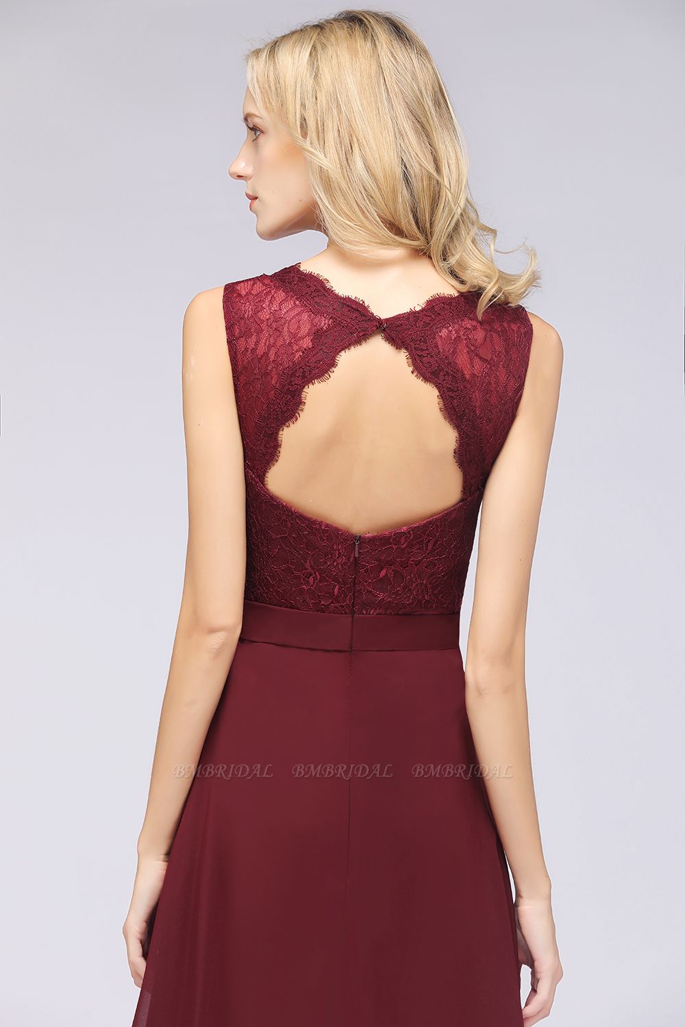 A-Line Chiffon Lace V-Neck Sleeveless Floor Length Bridesmaid Dress