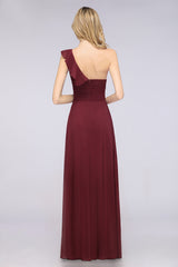 A-Line Chiffon One Shoulder Sweetheart Sleeveless Floor Length Bridesmaid Dress with Ruffles