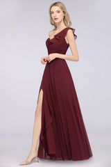 A-Line Chiffon One Shoulder Sweetheart Sleeveless Floor Length Bridesmaid Dress with Ruffles