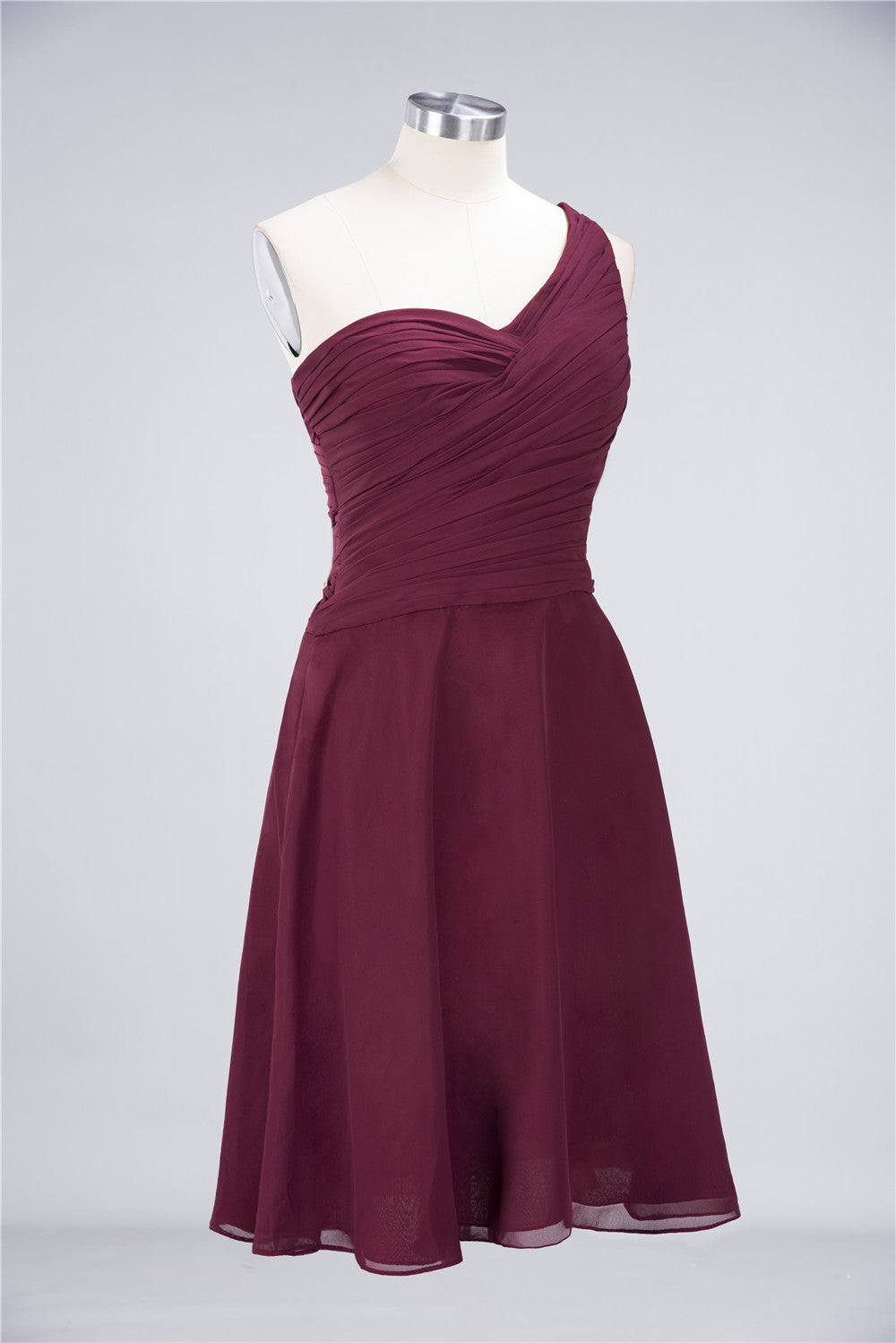 A-Line Chiffon One Shoulder Sweetheart Sleeveless Knee-Length Bridesmaid Dress with Ruffles