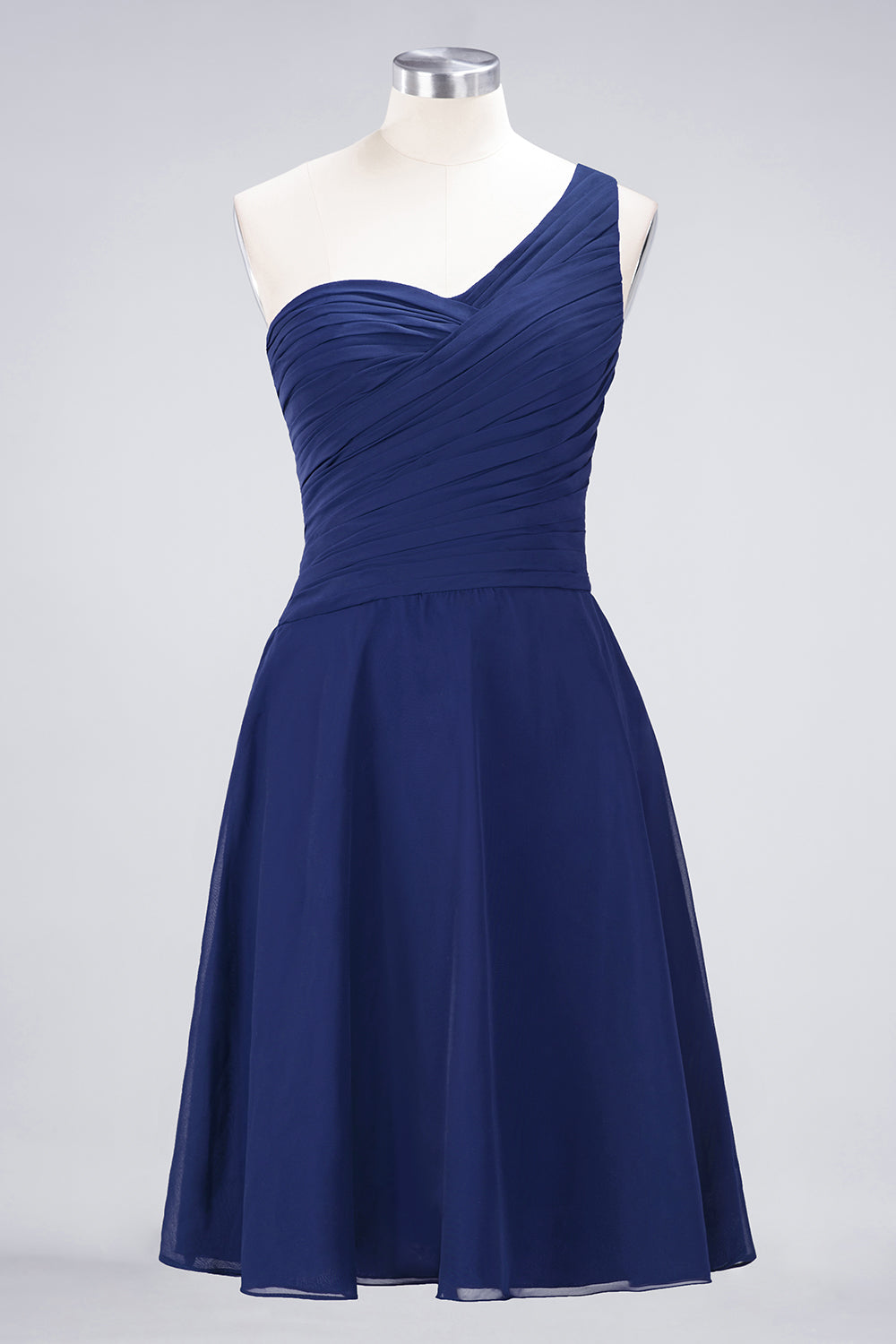 A-Line Chiffon One Shoulder Sweetheart Sleeveless Knee-Length Bridesmaid Dress with Ruffles