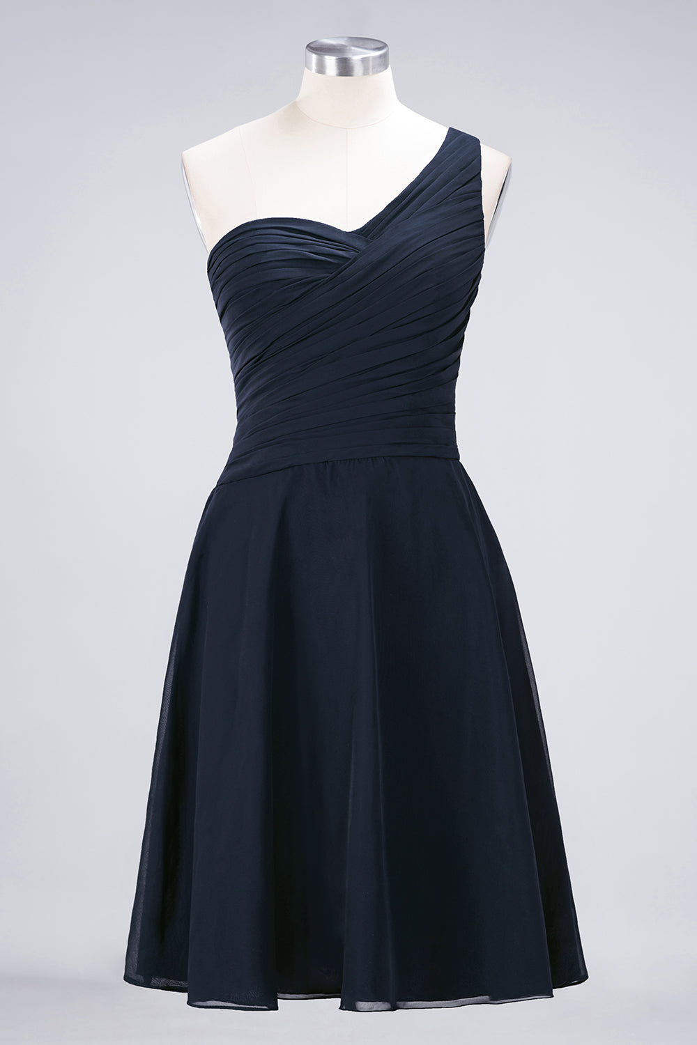 A-Line Chiffon One Shoulder Sweetheart Sleeveless Knee-Length Bridesmaid Dress with Ruffles