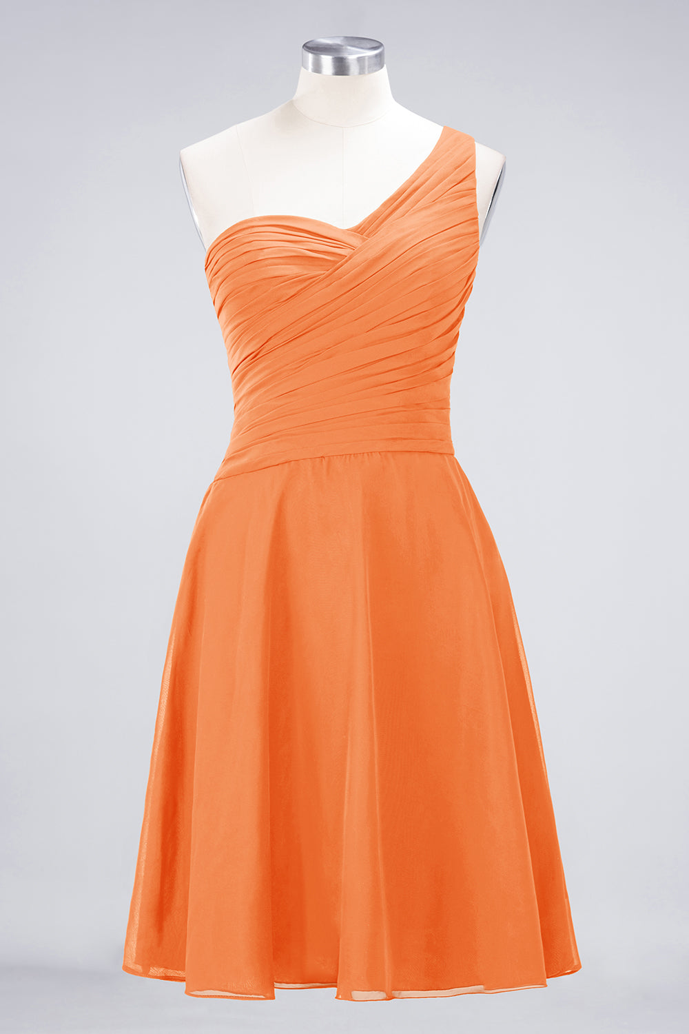 A-Line Chiffon One Shoulder Sweetheart Sleeveless Knee-Length Bridesmaid Dress with Ruffles