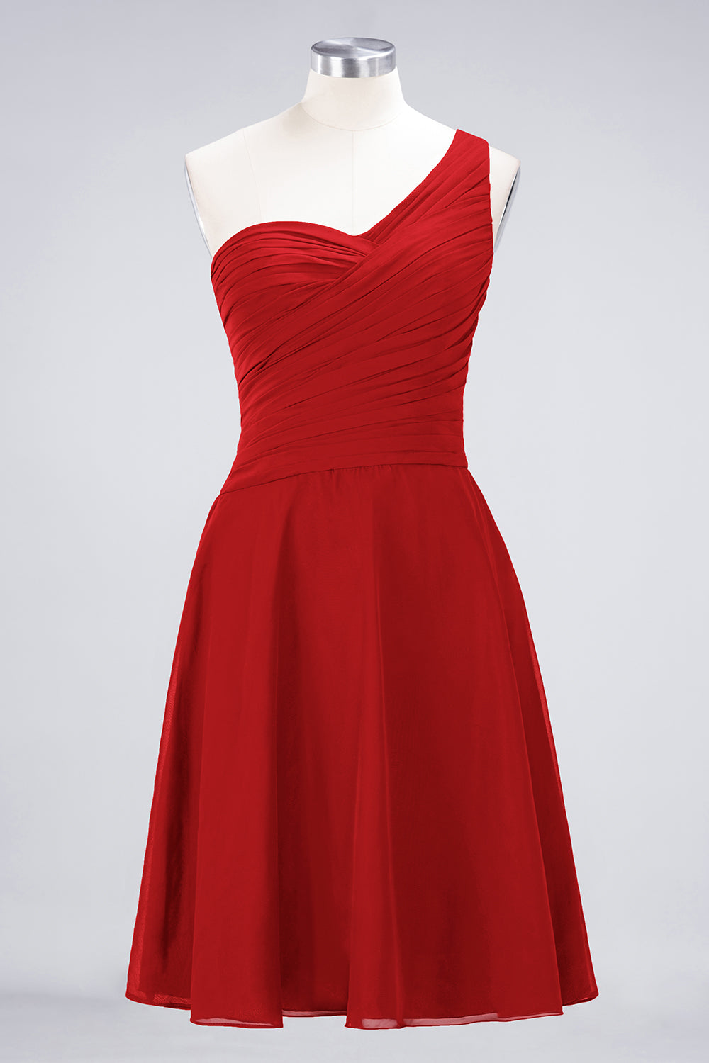 A-Line Chiffon One Shoulder Sweetheart Sleeveless Knee-Length Bridesmaid Dress with Ruffles