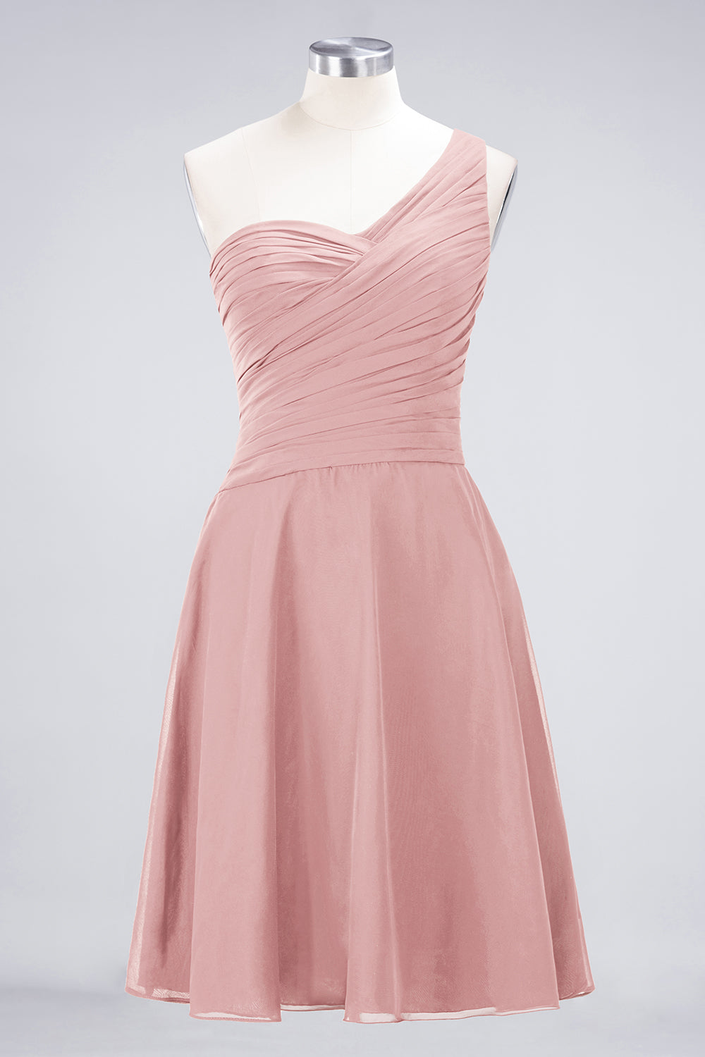 A-Line Chiffon One Shoulder Sweetheart Sleeveless Knee-Length Bridesmaid Dress with Ruffles