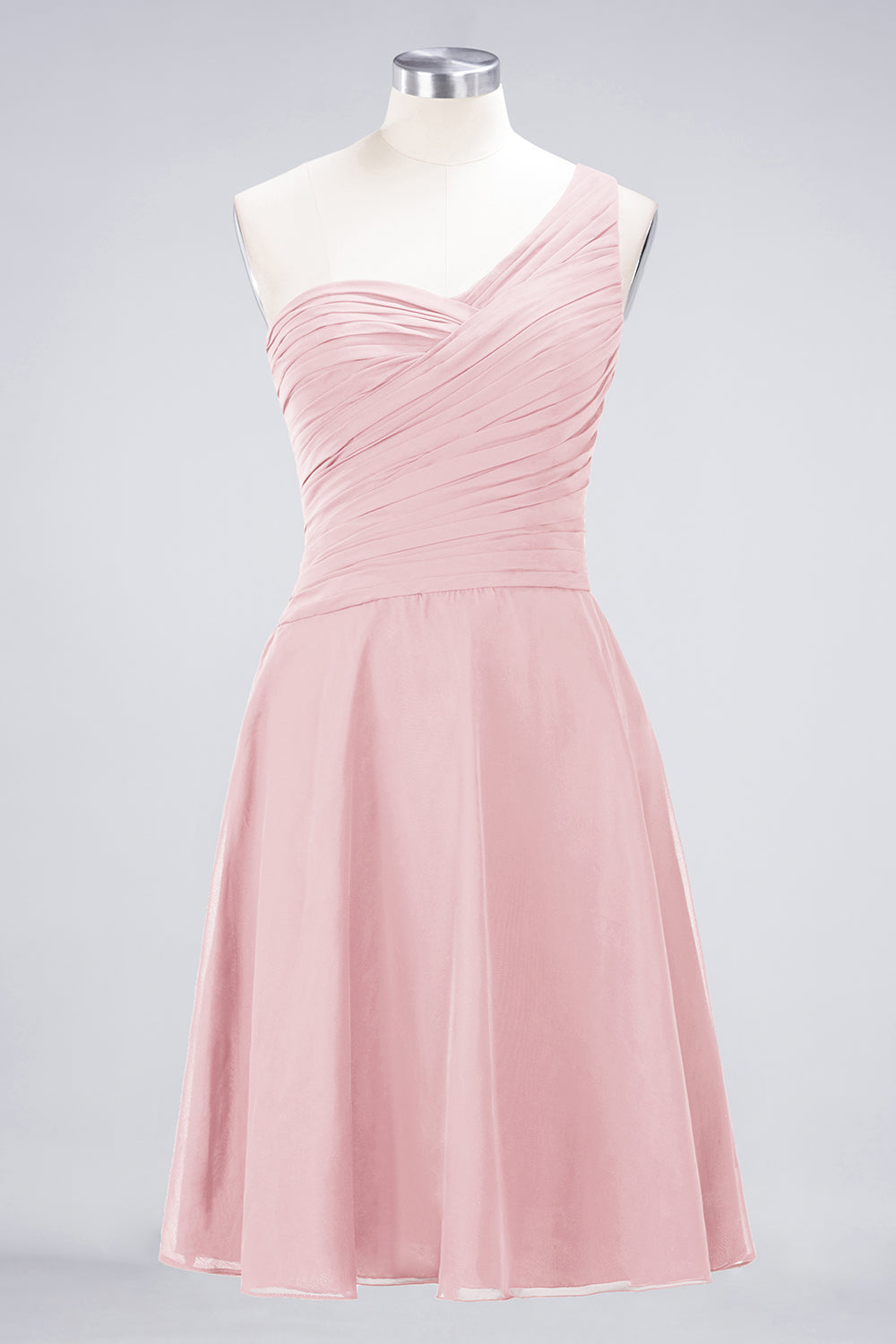 A-Line Chiffon One Shoulder Sweetheart Sleeveless Knee-Length Bridesmaid Dress with Ruffles