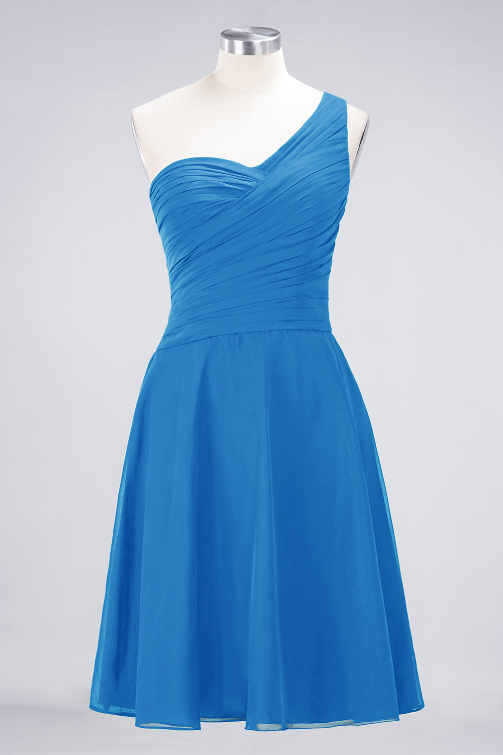 A-Line Chiffon One Shoulder Sweetheart Sleeveless Knee-Length Bridesmaid Dress with Ruffles