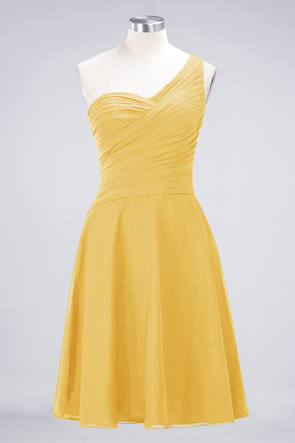 A-Line Chiffon One Shoulder Sweetheart Sleeveless Knee-Length Bridesmaid Dress with Ruffles