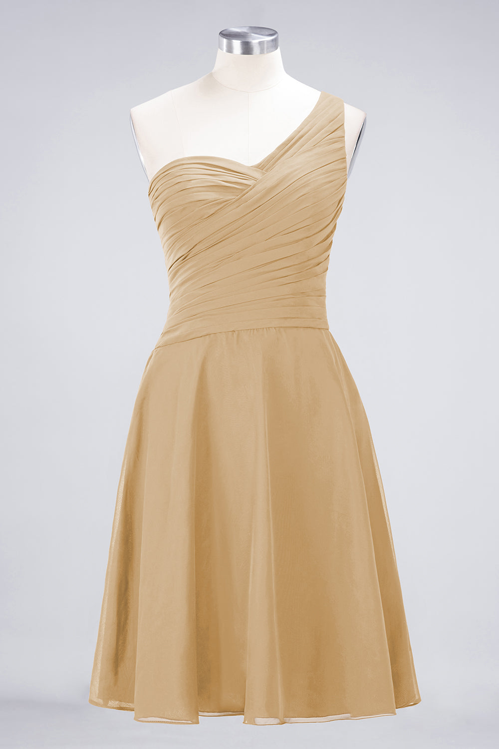 A-Line Chiffon One Shoulder Sweetheart Sleeveless Knee-Length Bridesmaid Dress with Ruffles