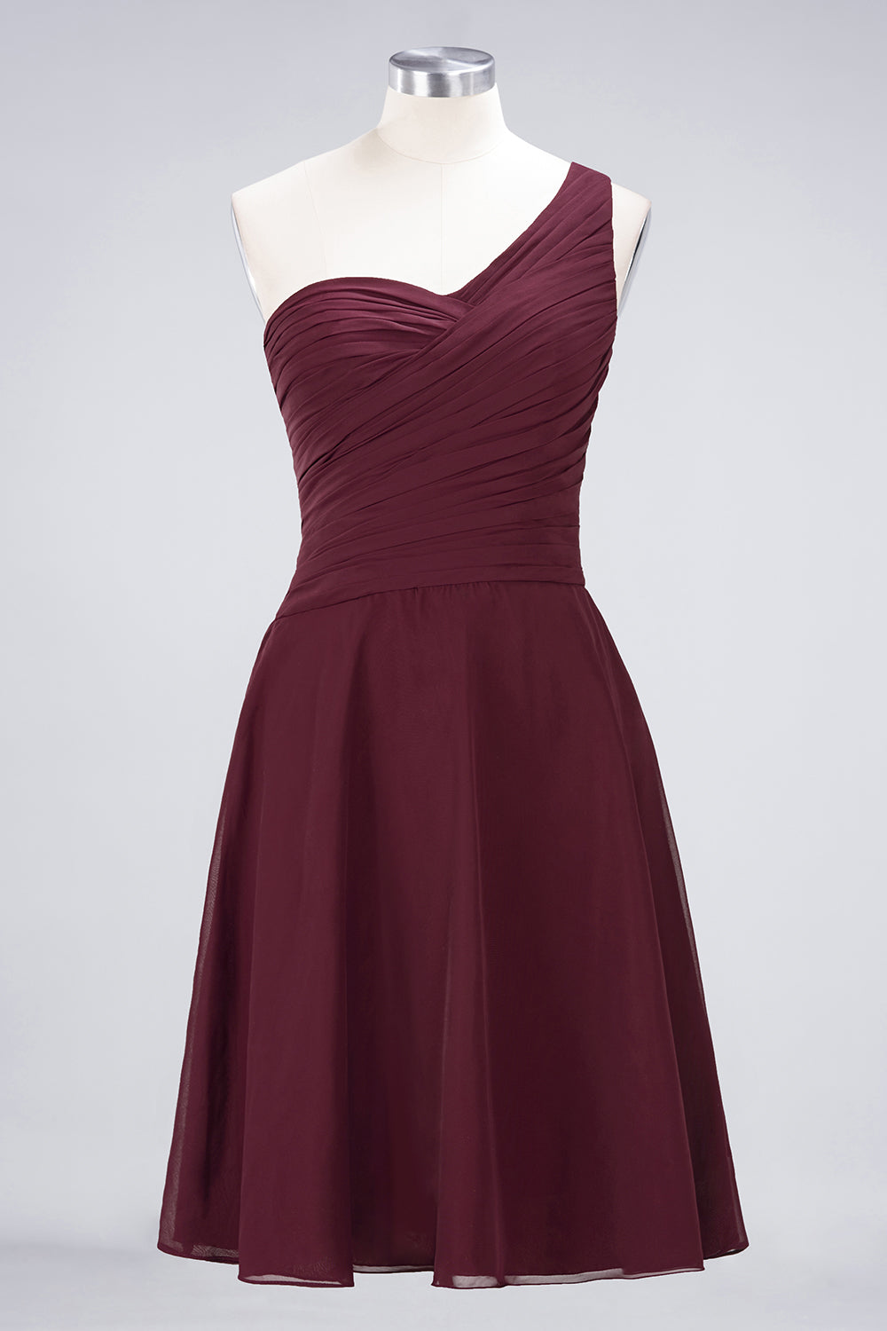A-Line Chiffon One Shoulder Sweetheart Sleeveless Knee-Length Bridesmaid Dress with Ruffles