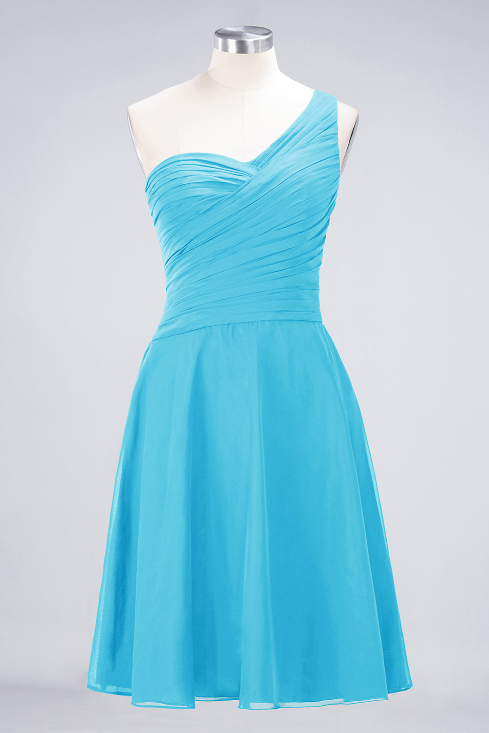 A-Line Chiffon One Shoulder Sweetheart Sleeveless Knee-Length Bridesmaid Dress with Ruffles