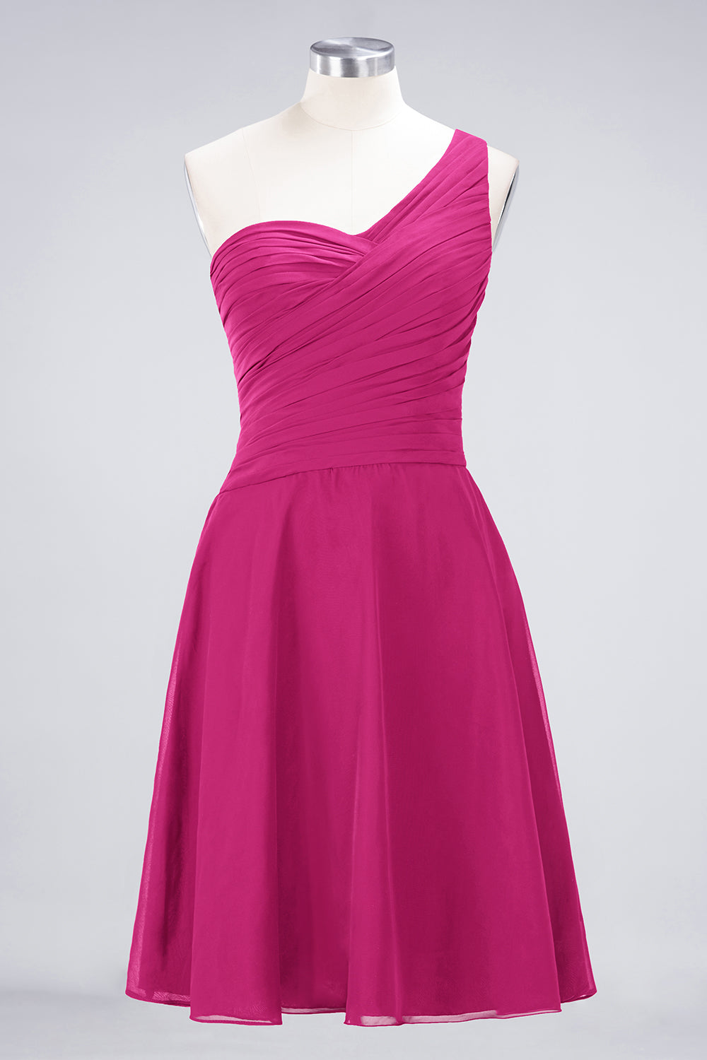 A-Line Chiffon One Shoulder Sweetheart Sleeveless Knee-Length Bridesmaid Dress with Ruffles