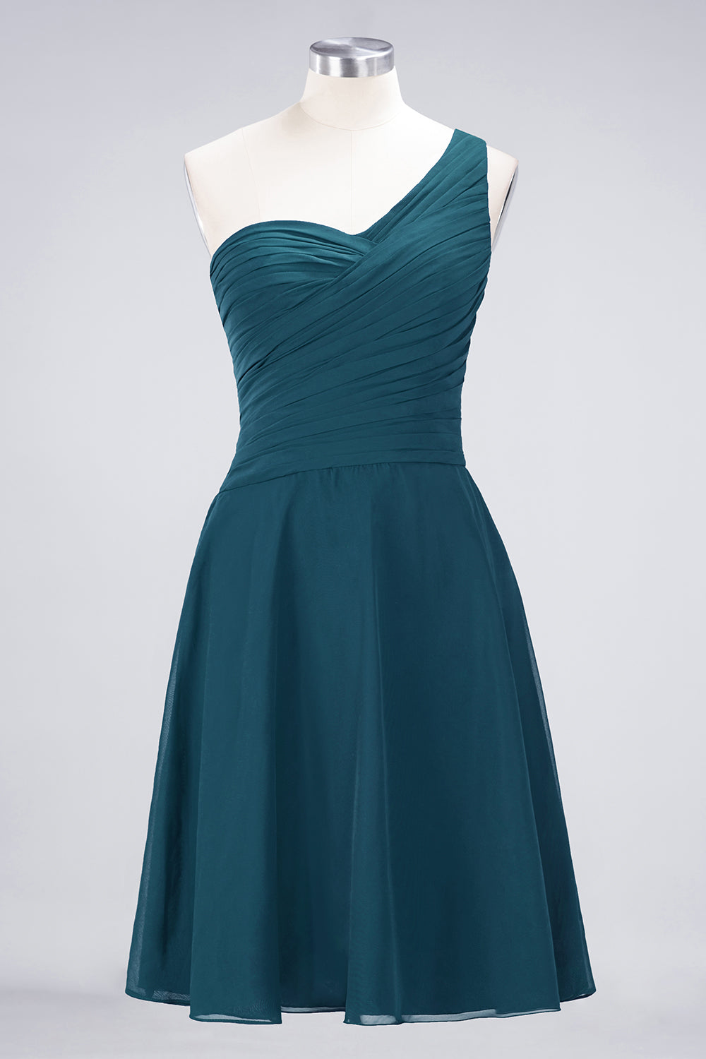A-Line Chiffon One Shoulder Sweetheart Sleeveless Knee-Length Bridesmaid Dress with Ruffles
