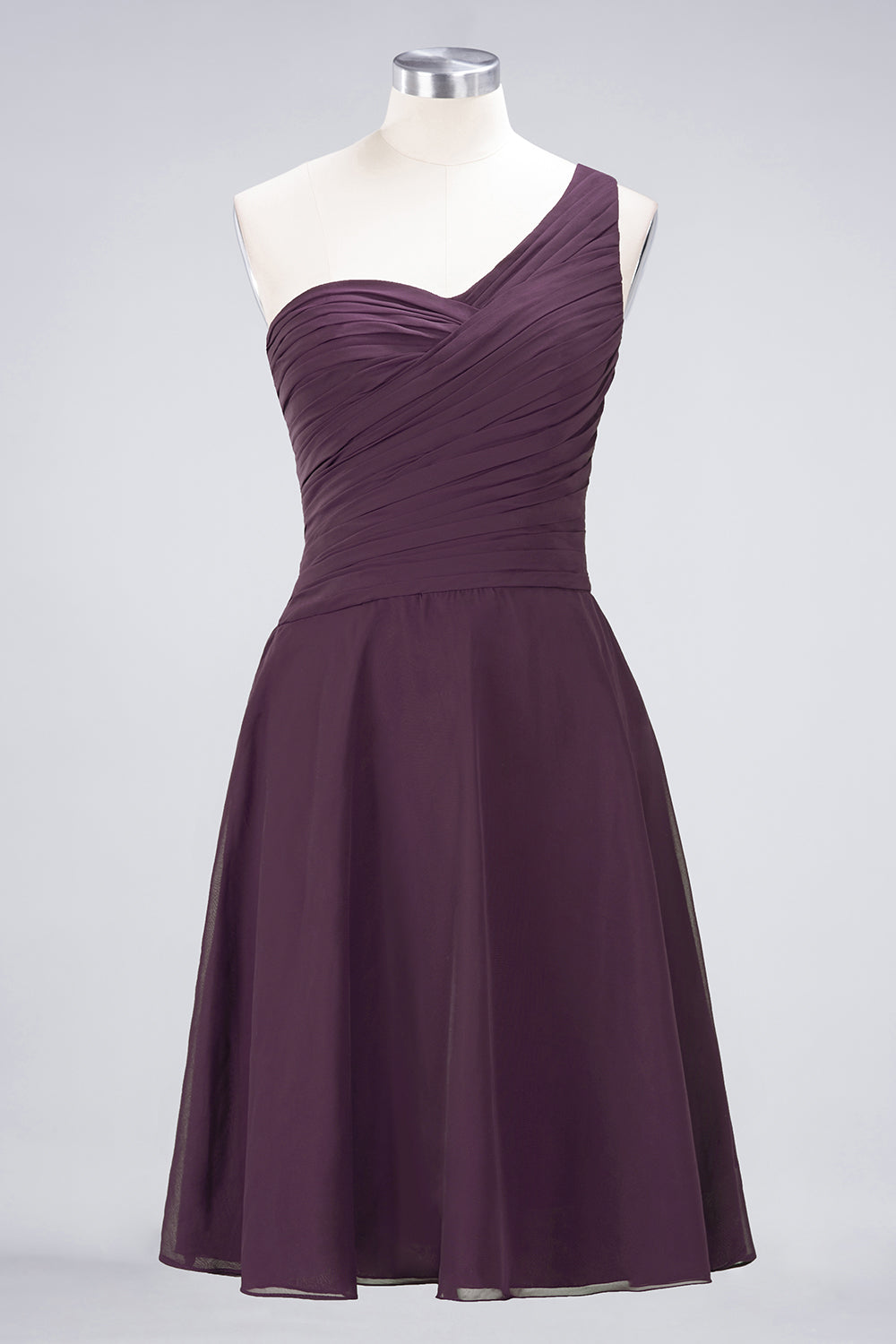 A-Line Chiffon One Shoulder Sweetheart Sleeveless Knee-Length Bridesmaid Dress with Ruffles