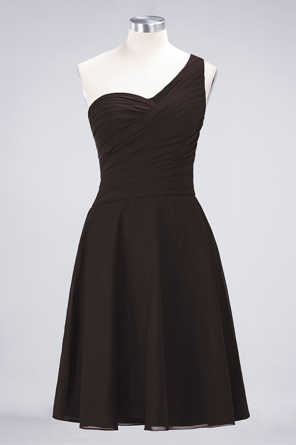A-Line Chiffon One Shoulder Sweetheart Sleeveless Knee-Length Bridesmaid Dress with Ruffles