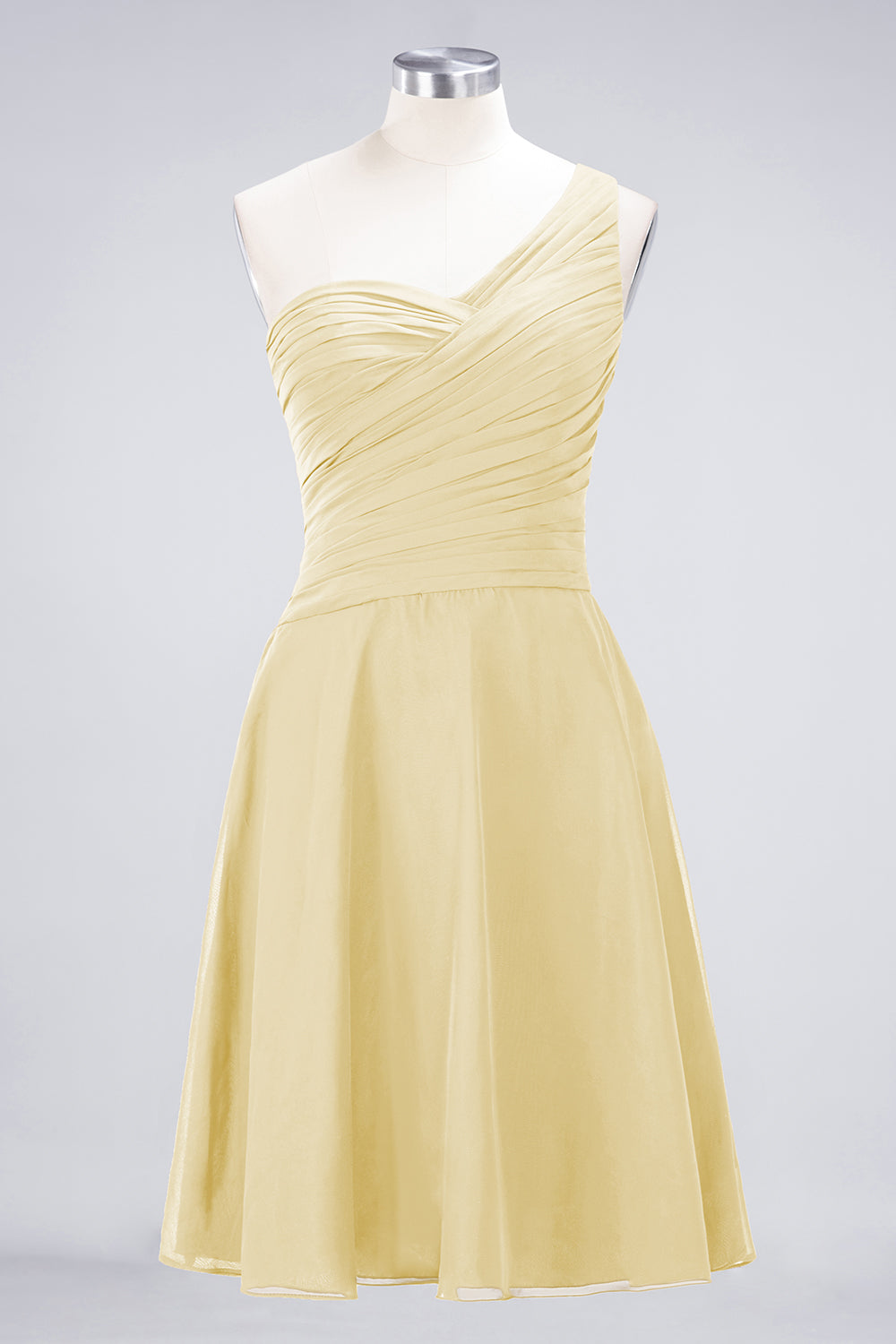 A-Line Chiffon One Shoulder Sweetheart Sleeveless Knee-Length Bridesmaid Dress with Ruffles