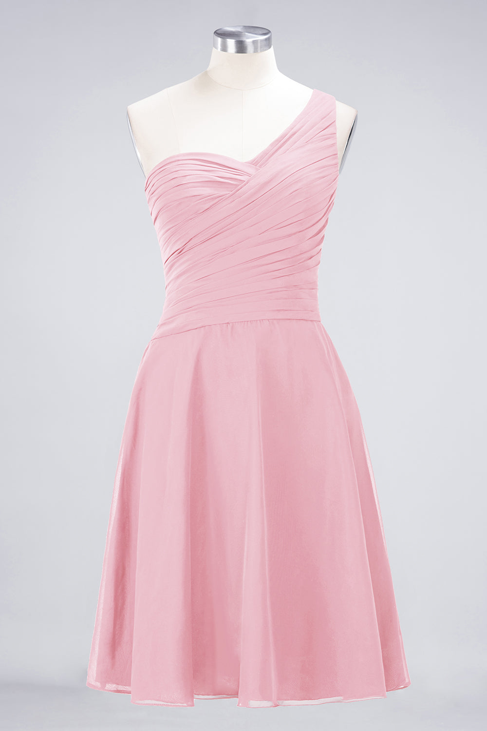 A-Line Chiffon One Shoulder Sweetheart Sleeveless Knee-Length Bridesmaid Dress with Ruffles