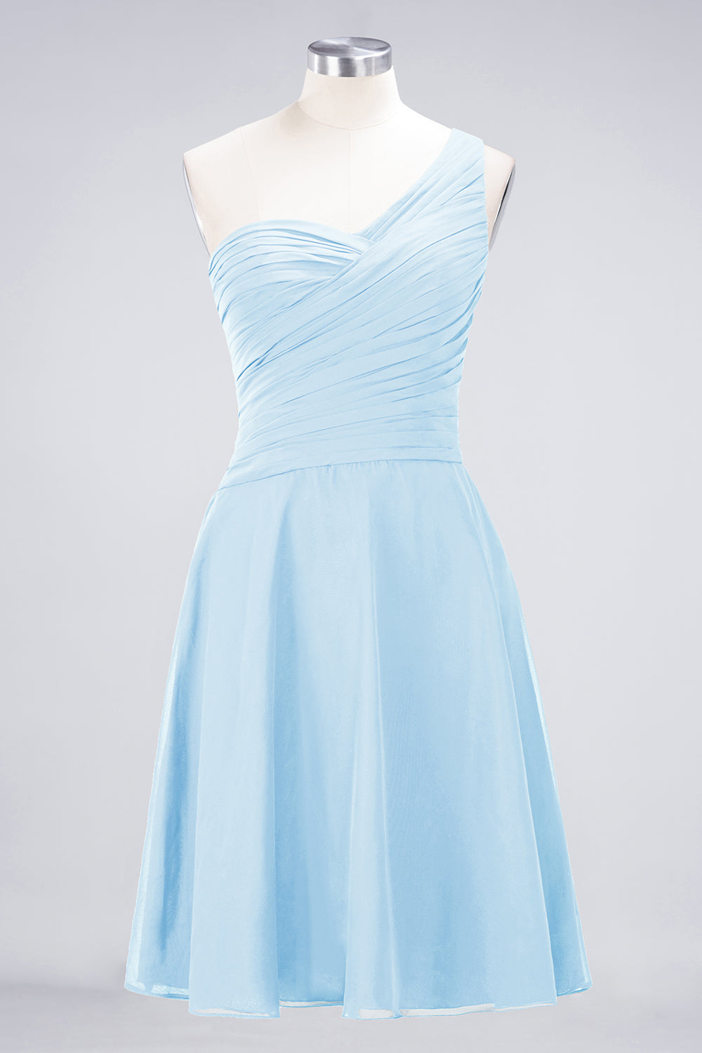 A-Line Chiffon One Shoulder Sweetheart Sleeveless Knee-Length Bridesmaid Dress with Ruffles