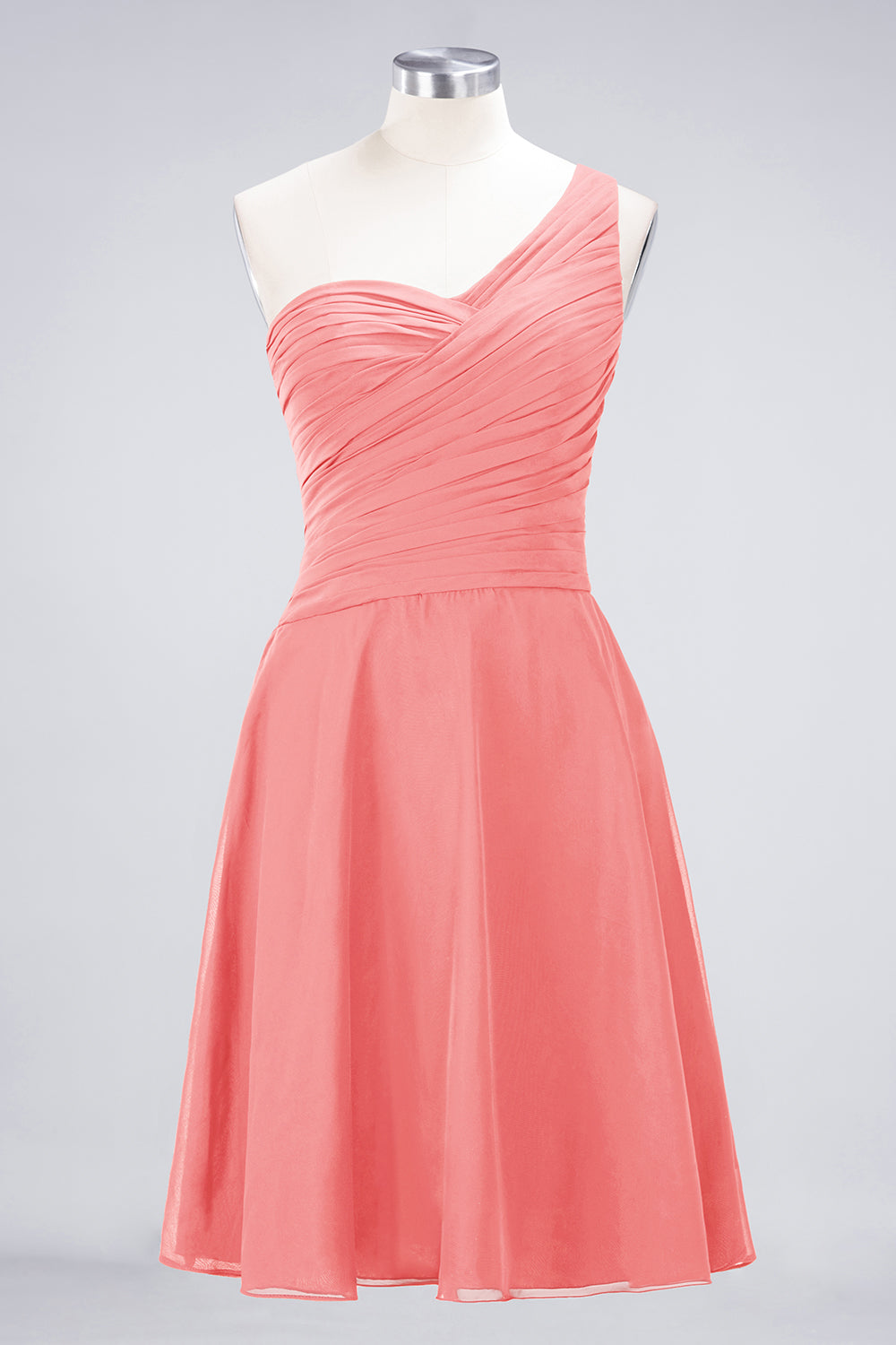 A-Line Chiffon One Shoulder Sweetheart Sleeveless Knee-Length Bridesmaid Dress with Ruffles