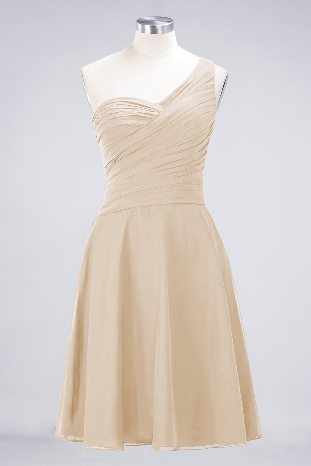 A-Line Chiffon One Shoulder Sweetheart Sleeveless Knee-Length Bridesmaid Dress with Ruffles