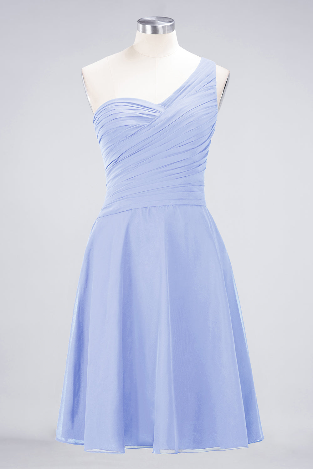 A-Line Chiffon One Shoulder Sweetheart Sleeveless Knee-Length Bridesmaid Dress with Ruffles