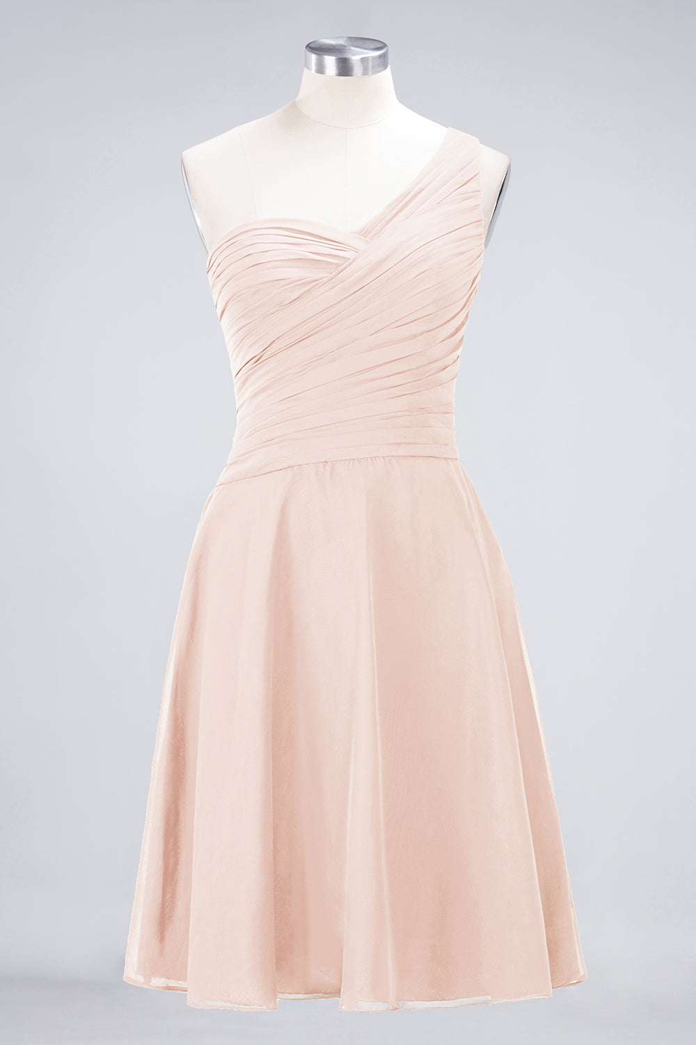A-Line Chiffon One Shoulder Sweetheart Sleeveless Knee-Length Bridesmaid Dress with Ruffles