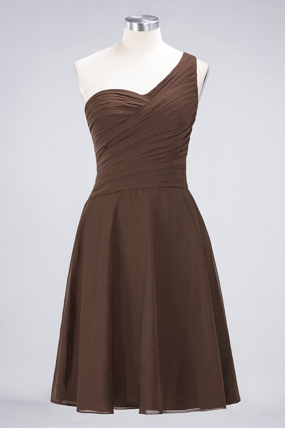 A-Line Chiffon One Shoulder Sweetheart Sleeveless Knee-Length Bridesmaid Dress with Ruffles
