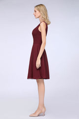 A-Line Chiffon One Shoulder Sweetheart Sleeveless Knee-Length Bridesmaid Dress with Ruffles