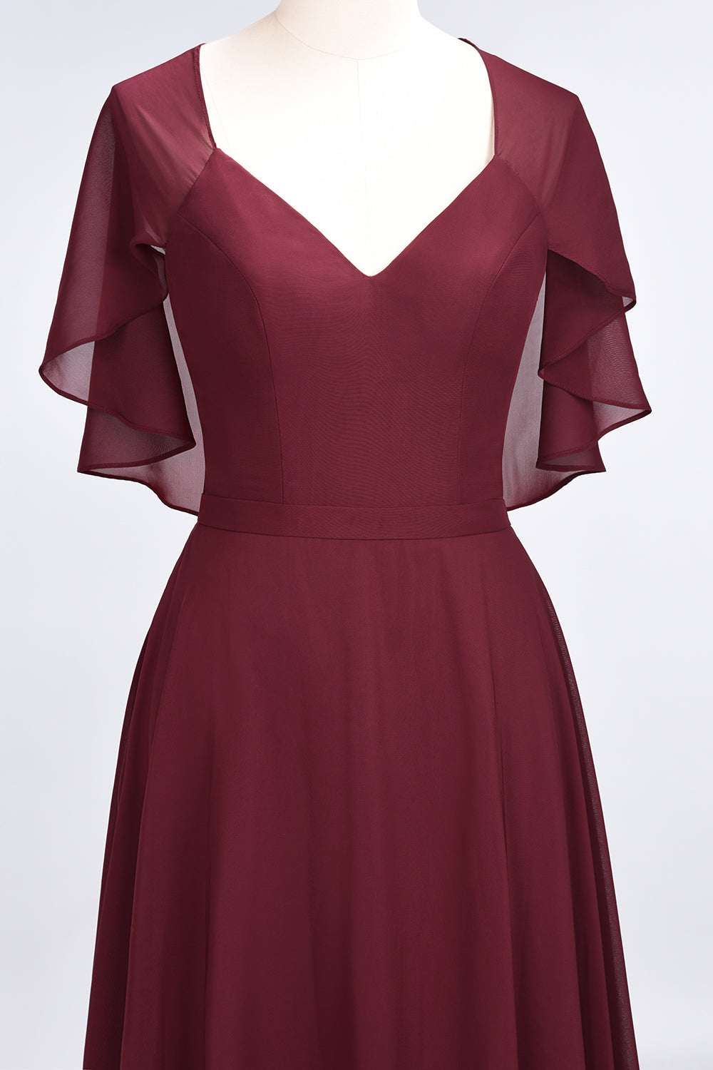 A-Line Chiffon Satin V-Neck Short Sleeves Floor Length Bridesmaid Dress