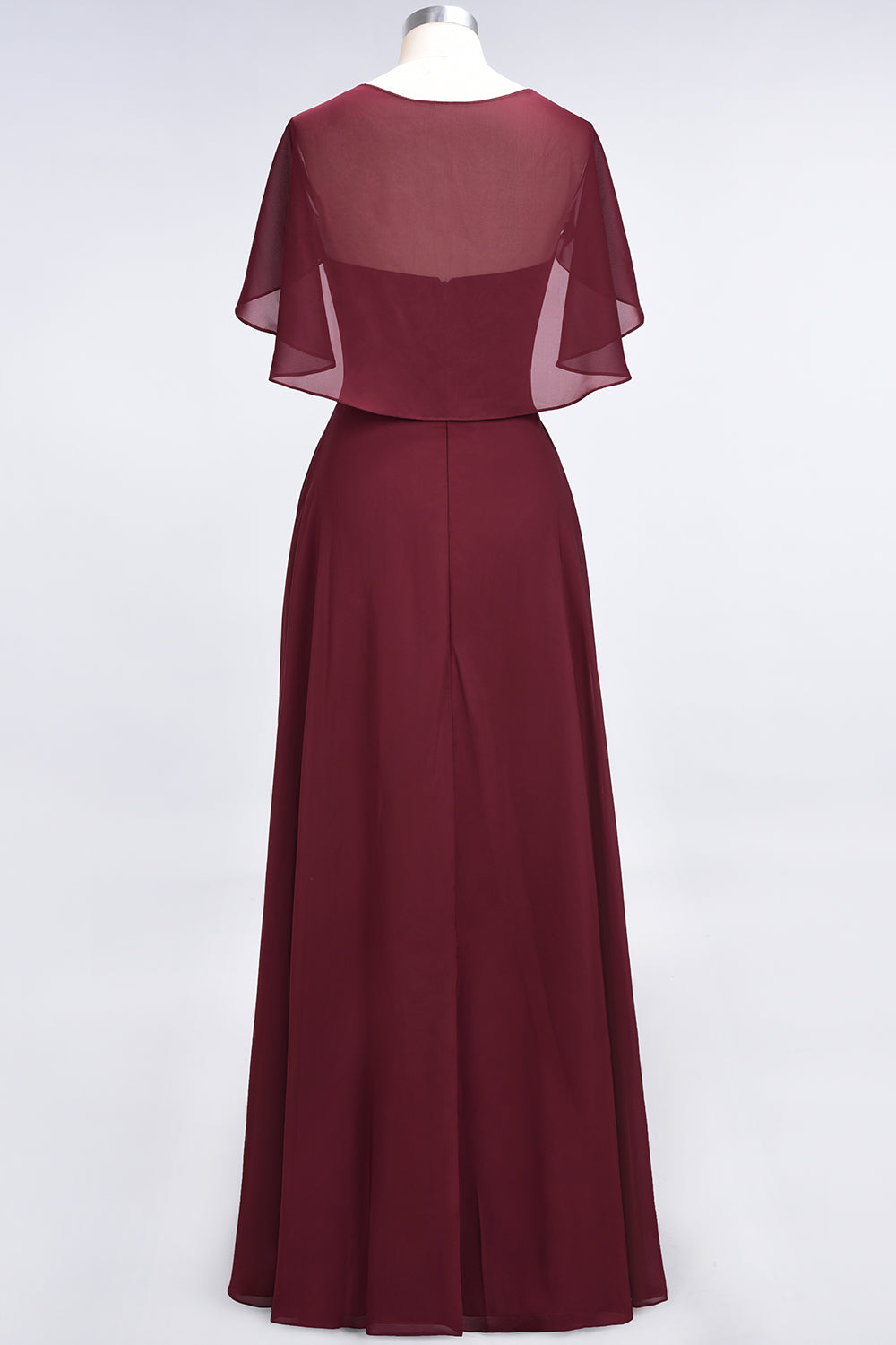 A-Line Chiffon Satin V-Neck Short Sleeves Floor Length Bridesmaid Dress