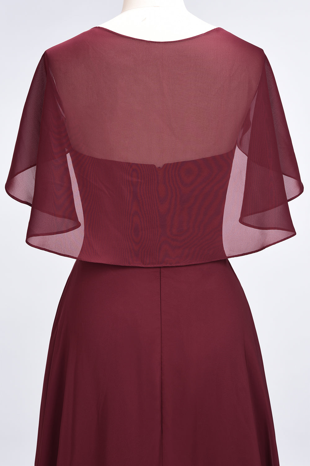 A-Line Chiffon Satin V-Neck Short Sleeves Floor Length Bridesmaid Dress