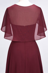 A-Line Chiffon Satin V-Neck Short Sleeves Floor Length Bridesmaid Dress