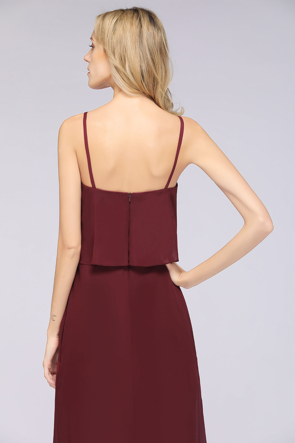A-Line Chiffon Spaghetti Straps V-Neck Sleeveless Floor Length Bridesmaid Dress