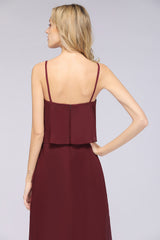 A-Line Chiffon Spaghetti Straps V-Neck Sleeveless Floor Length Bridesmaid Dress