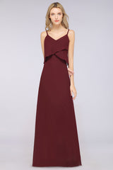 A-Line Chiffon Spaghetti Straps V-Neck Sleeveless Floor Length Bridesmaid Dress