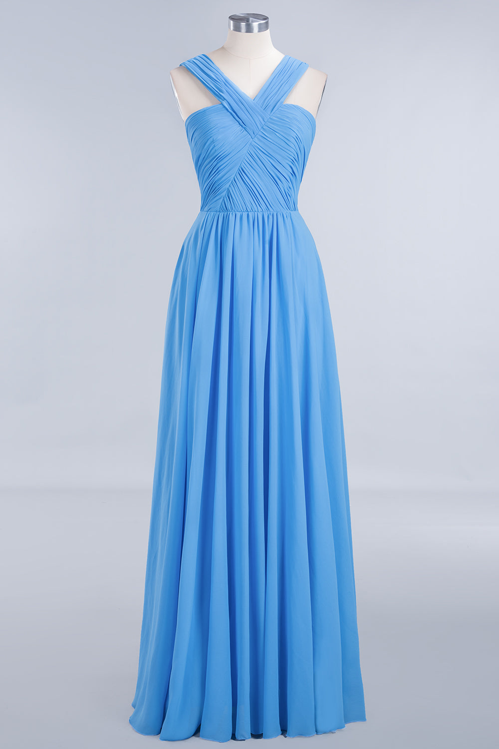 A-Line Chiffon Straps Sleeveless Ruffles Floor Length Bridesmaid Dresses