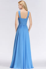 A-Line Chiffon Straps Sleeveless Ruffles Floor Length Bridesmaid Dresses