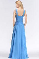 A-Line Chiffon Straps Sleeveless Ruffles Floor Length Bridesmaid Dresses