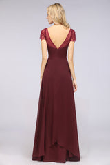 A-Line Chiffon Sweetheart Cap-Sleeves Ruffle Floor Length Bridesmaid Dress with Beadings
