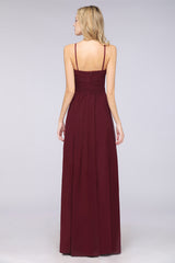 A-Line Chiffon Sweetheart Spaghetti Straps Backless Floor Length Bridesmaid Dress with Ruffles