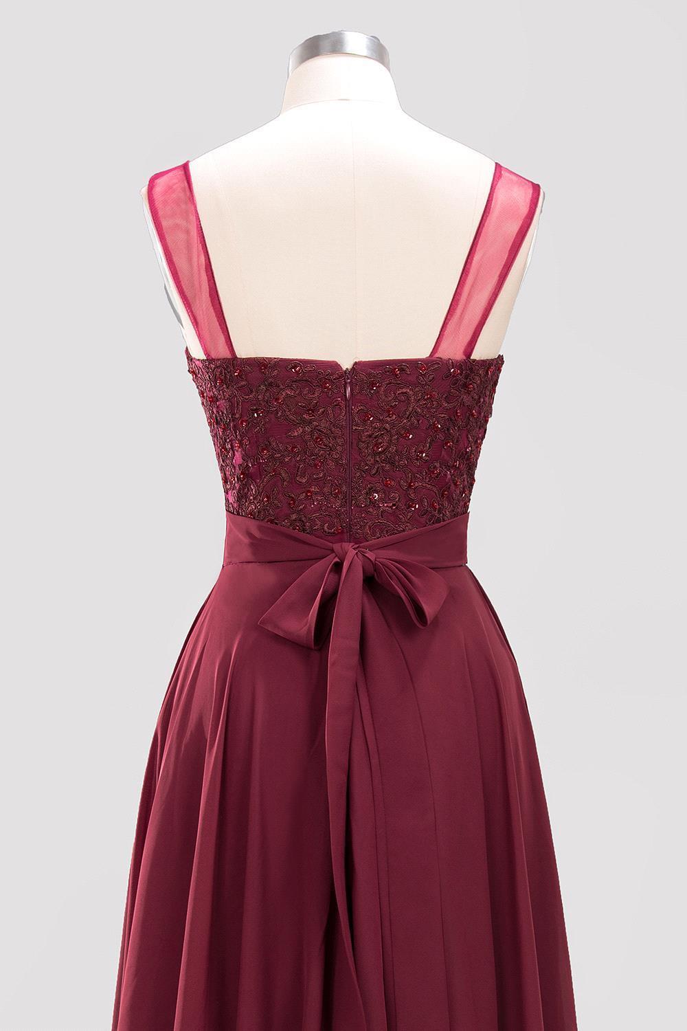 A-Line Chiffon Tulle Lace Beadings Jewel Sleeveless Floor Length Bridesmaid Dresses with Sash