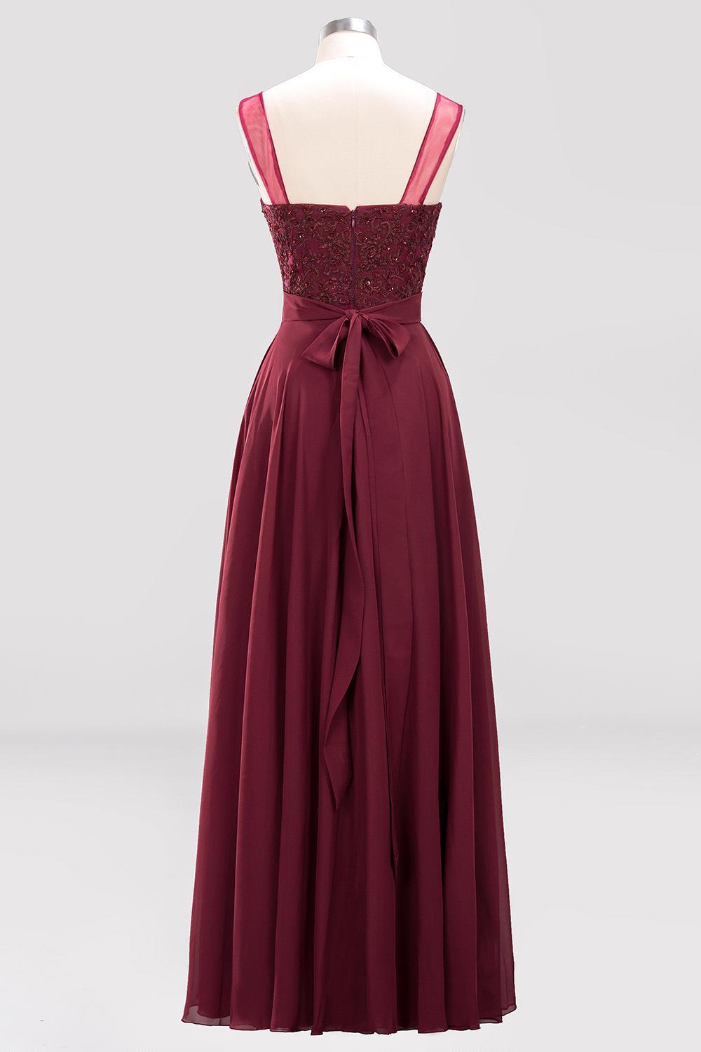A-Line Chiffon Tulle Lace Beadings Jewel Sleeveless Floor Length Bridesmaid Dresses with Sash