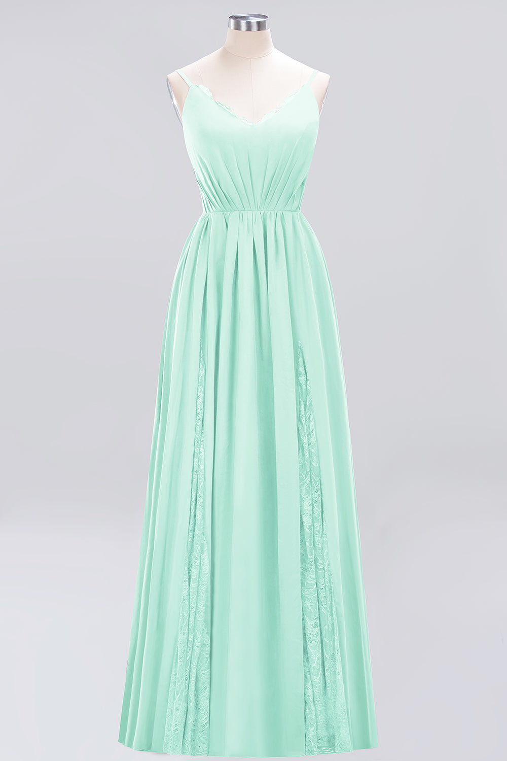 A-Line Chiffon V-Neck Spaghetti Straps Long Bridesmaid Dress