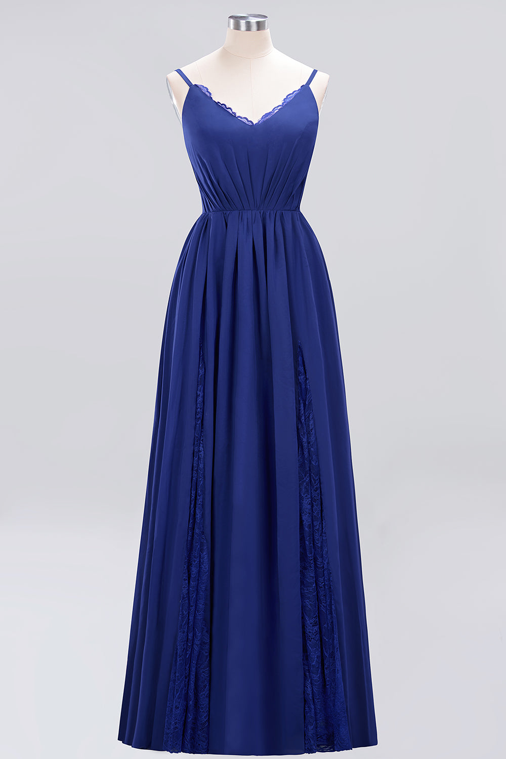 A-Line Chiffon V-Neck Spaghetti Straps Long Bridesmaid Dress