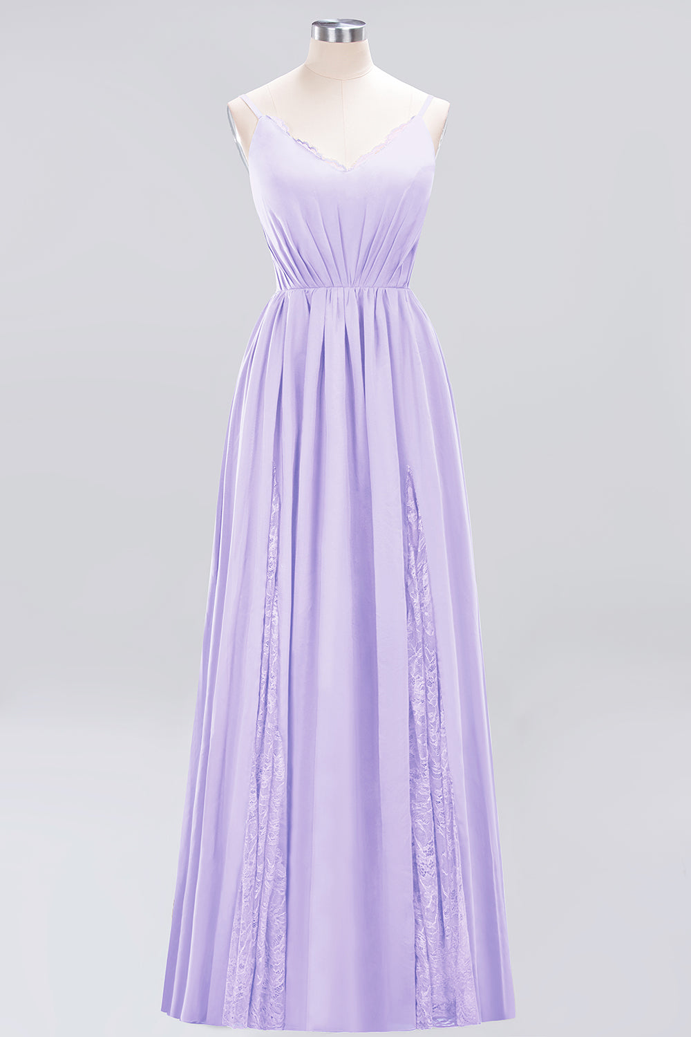 A-Line Chiffon V-Neck Spaghetti Straps Long Bridesmaid Dress