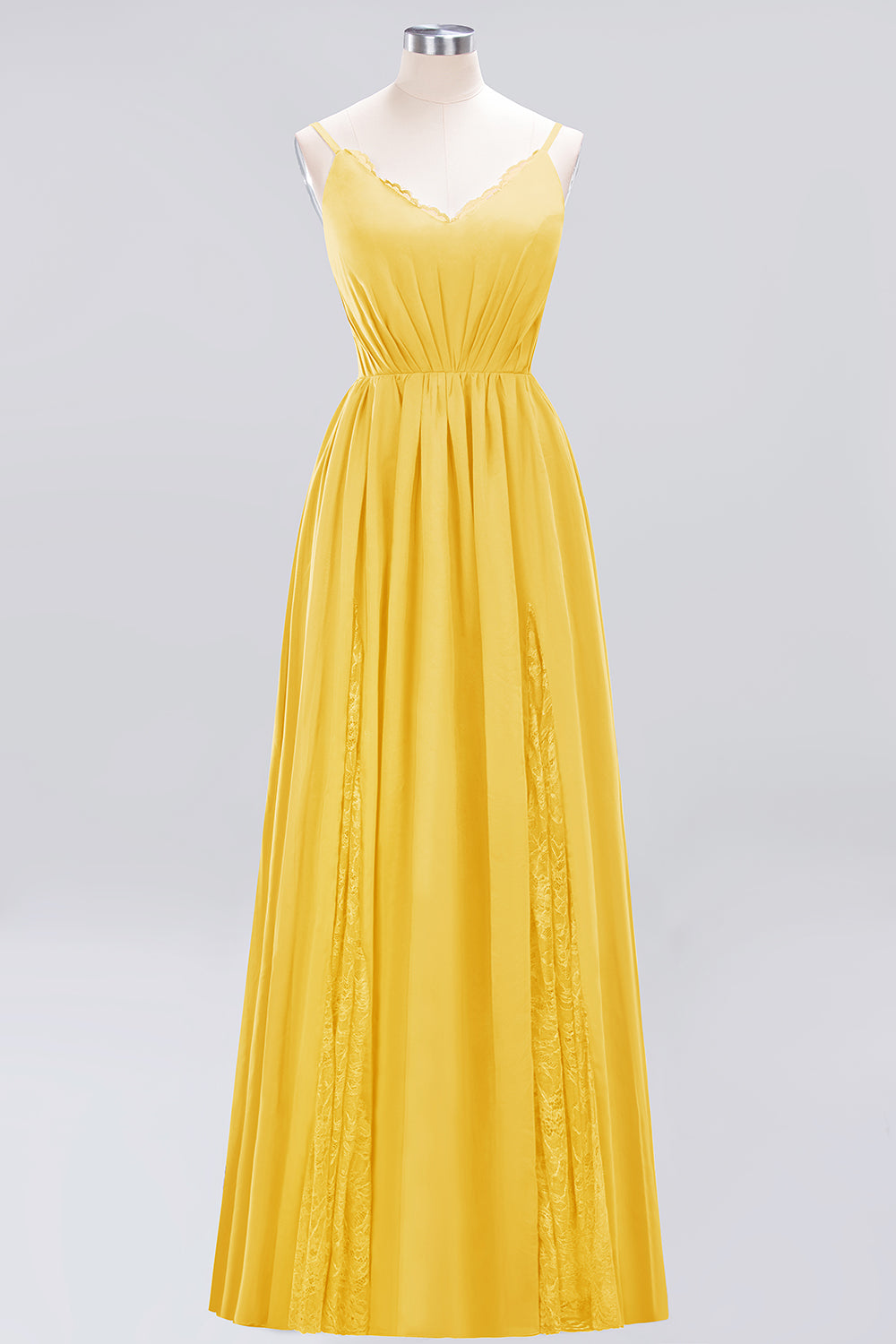 A-Line Chiffon V-Neck Spaghetti Straps Long Bridesmaid Dress